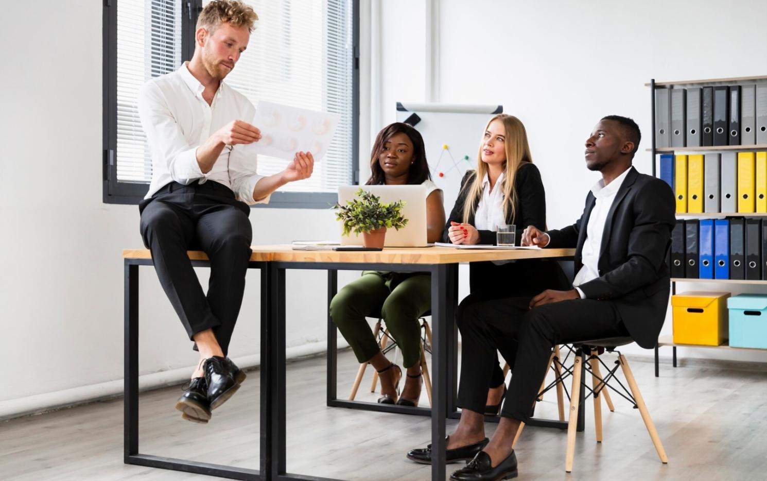 Financial education discussion in modern office setting